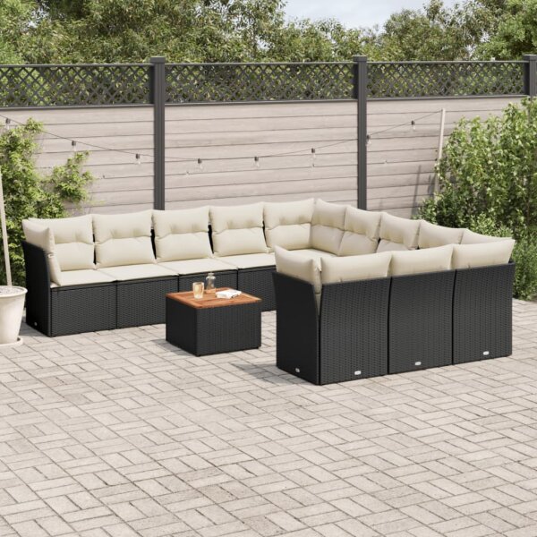 vidaXL 12-tlg. Garten-Sofagarnitur mit Kissen Schwarz Poly Rattan