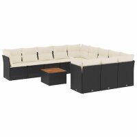 vidaXL 12-tlg. Garten-Sofagarnitur mit Kissen Schwarz Poly Rattan