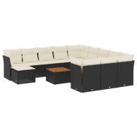 vidaXL 13-tlg. Garten-Sofagarnitur mit Kissen Schwarz Poly Rattan