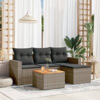 vidaXL 5-tlg. Garten-Sofagarnitur mit Kissen Grau Poly Rattan