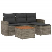 vidaXL 5-tlg. Garten-Sofagarnitur mit Kissen Grau Poly Rattan