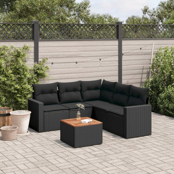 vidaXL 6-tlg. Garten-Sofagarnitur mit Kissen Schwarz Poly Rattan