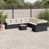 vidaXL 11-tlg. Garten-Sofagarnitur mit Kissen Schwarz Poly Rattan