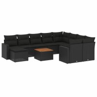 vidaXL 11-tlg. Garten-Sofagarnitur mit Kissen Schwarz Poly Rattan