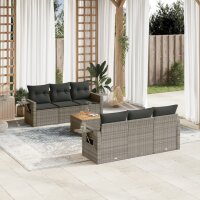 vidaXL 7-tlg. Garten-Sofagarnitur mit Kissen Grau Poly Rattan