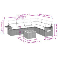 vidaXL 7-tlg. Garten-Sofagarnitur mit Kissen Grau Poly Rattan