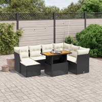 vidaXL 8-tlg. Garten-Sofagarnitur mit Kissen Schwarz Poly Rattan