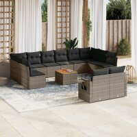 vidaXL 13-tlg. Garten-Sofagarnitur mit Kissen Grau Poly...