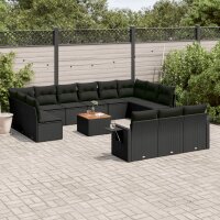 vidaXL 14-tlg. Garten-Sofagarnitur mit Kissen Schwarz Poly Rattan