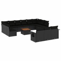 vidaXL 14-tlg. Garten-Sofagarnitur mit Kissen Schwarz Poly Rattan