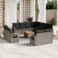 vidaXL 12-tlg. Garten-Sofagarnitur mit Kissen Grau Poly...