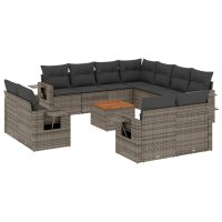 vidaXL 12-tlg. Garten-Sofagarnitur mit Kissen Grau Poly...