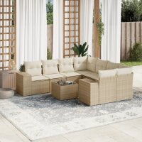 vidaXL 9-tlg. Garten-Sofagarnitur mit Kissen Beige Poly Rattan