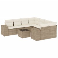 vidaXL 9-tlg. Garten-Sofagarnitur mit Kissen Beige Poly Rattan