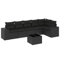 vidaXL 7-tlg. Garten-Sofagarnitur mit Kissen Schwarz Poly Rattan