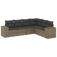 vidaXL 6-tlg. Garten-Sofagarnitur mit Kissen Grau Poly Rattan