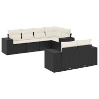 vidaXL 7-tlg. Garten-Sofagarnitur mit Kissen Schwarz Poly Rattan