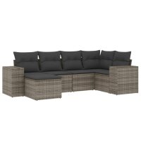 vidaXL 6-tlg. Garten-Sofagarnitur mit Kissen Grau Poly Rattan