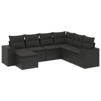 vidaXL 7-tlg. Garten-Sofagarnitur mit Kissen Schwarz Poly Rattan