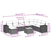 vidaXL 9-tlg. Garten-Sofagarnitur mit Kissen Schwarz Poly Rattan