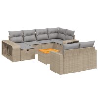 vidaXL 11-tlg. Garten-Sofagarnitur mit Kissen Beige Poly...