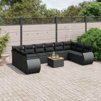 vidaXL 11-tlg. Garten-Sofagarnitur mit Kissen Schwarz...