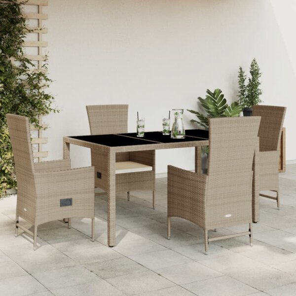 vidaXL 5-tlg. Garten-Essgruppe mit Kissen Beige Poly Rattan