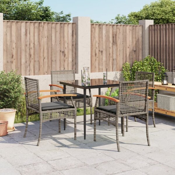 vidaXL 5-tlg. Garten-Essgruppe mit Kissen Grau Poly Rattan