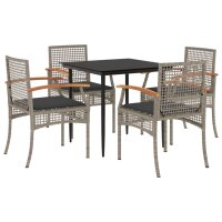 vidaXL 5-tlg. Garten-Essgruppe mit Kissen Grau Poly Rattan