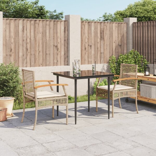 vidaXL 3-tlg. Garten-Essgruppe mit Kissen Beige Poly Rattan