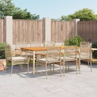 vidaXL 9-tlg. Garten-Essgruppe mit Kissen Beige Poly Rattan