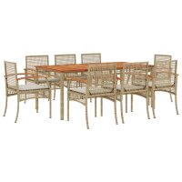 vidaXL 9-tlg. Garten-Essgruppe mit Kissen Beige Poly Rattan