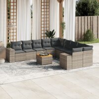 vidaXL 11-tlg. Garten-Sofagarnitur mit Kissen Grau Poly...