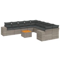 vidaXL 11-tlg. Garten-Sofagarnitur mit Kissen Grau Poly...