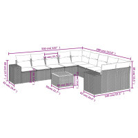 vidaXL 11-tlg. Garten-Sofagarnitur mit Kissen Grau Poly Rattan