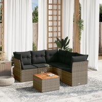 vidaXL 6-tlg. Garten-Sofagarnitur mit Kissen Grau Poly Rattan