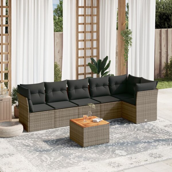 vidaXL 7-tlg. Garten-Sofagarnitur mit Kissen Grau Poly Rattan