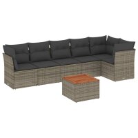 vidaXL 7-tlg. Garten-Sofagarnitur mit Kissen Grau Poly Rattan