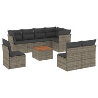 vidaXL 9-tlg. Garten-Sofagarnitur mit Kissen Grau Poly Rattan