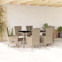 vidaXL 7-tlg. Garten-Essgruppe mit Kissen Beige Poly Rattan