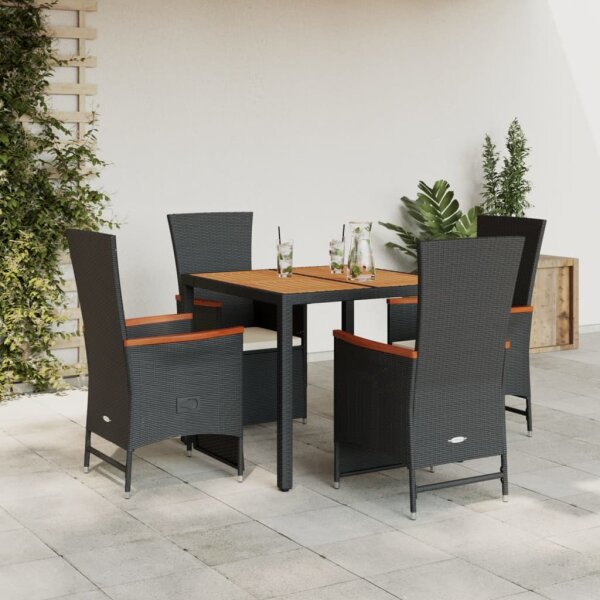 vidaXL 5-tlg. Garten-Essgruppe mit Kissen Schwarz Poly Rattan