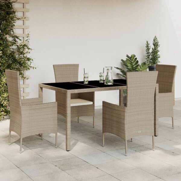 vidaXL 5-tlg. Garten-Essgruppe mit Kissen Beige Poly Rattan