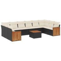 vidaXL 11-tlg. Garten-Sofagarnitur mit Kissen Schwarz Poly Rattan