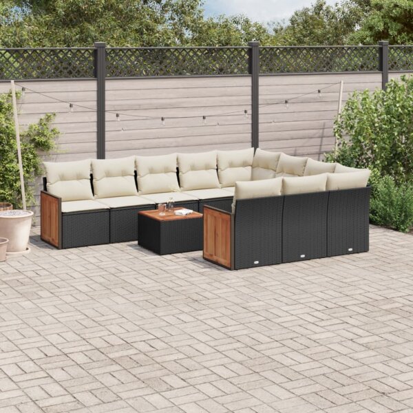 vidaXL 11-tlg. Garten-Sofagarnitur mit Kissen Schwarz Poly Rattan