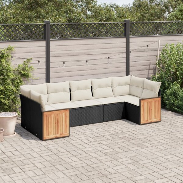 vidaXL 7-tlg. Garten-Sofagarnitur mit Kissen Schwarz Poly Rattan