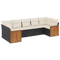 vidaXL 7-tlg. Garten-Sofagarnitur mit Kissen Schwarz Poly Rattan