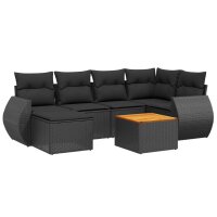 vidaXL 7-tlg. Garten-Sofagarnitur mit Kissen Schwarz Poly Rattan