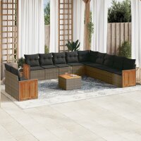 vidaXL 12-tlg. Garten-Sofagarnitur mit Kissen Grau Poly...