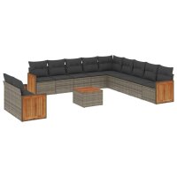 vidaXL 12-tlg. Garten-Sofagarnitur mit Kissen Grau Poly...