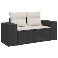 vidaXL 3-tlg. Garten-Sofagarnitur mit Kissen Schwarz Poly Rattan